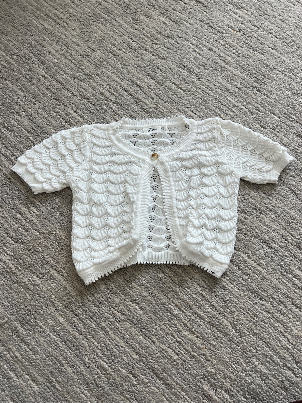 oh baby! Wave Stitch Juliet Pointelle Short Sleeve Cardigan 18-24M
